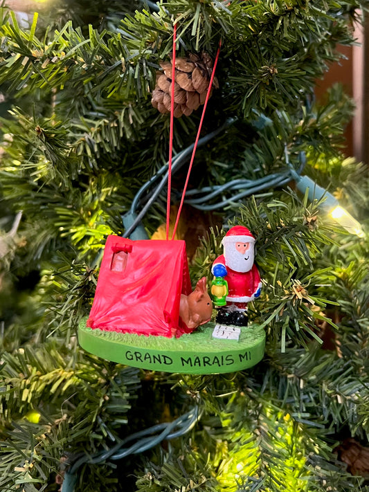 Camping Santa Ornament