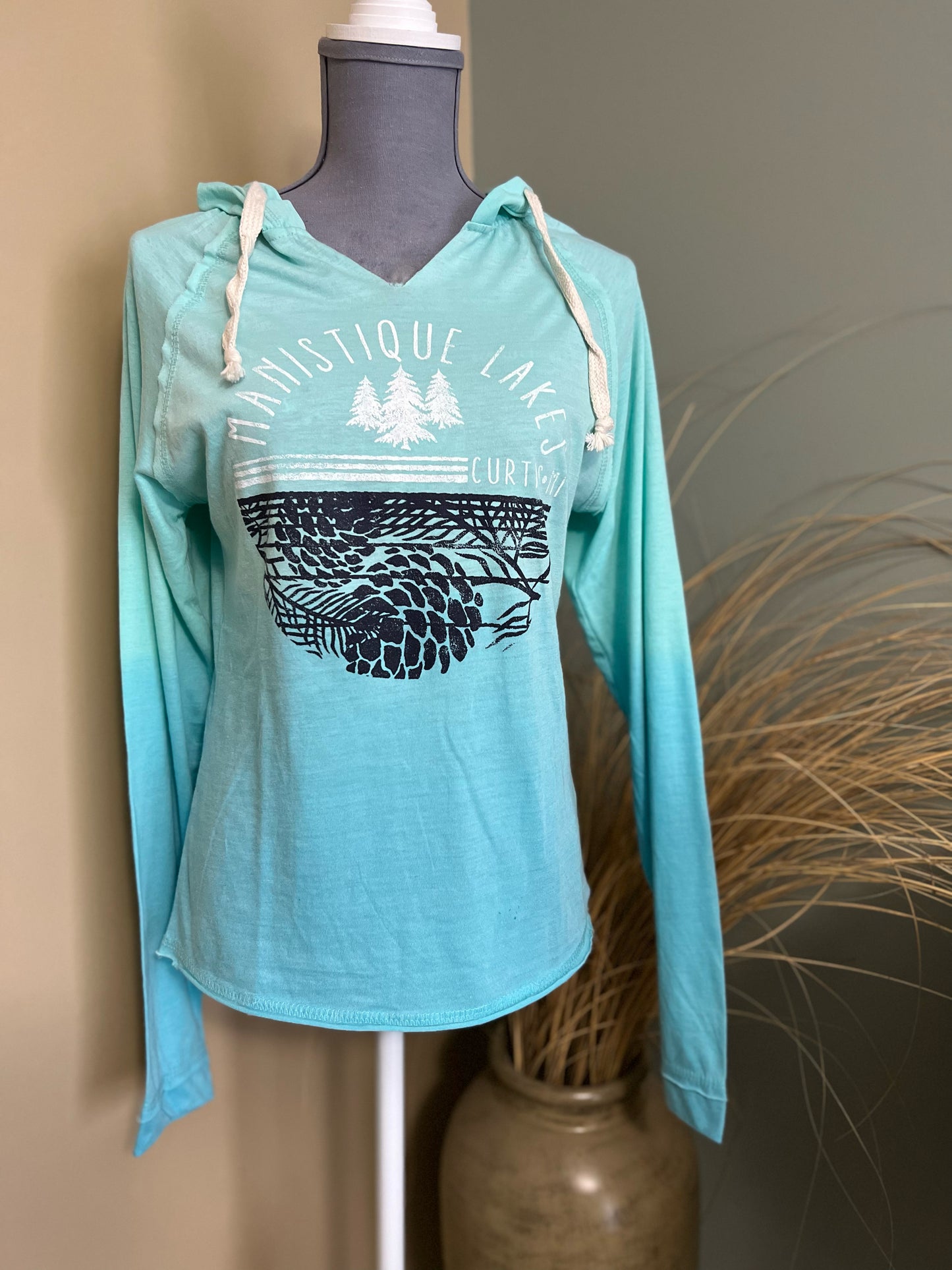 Women's Blue Dipped Hooded Shirt