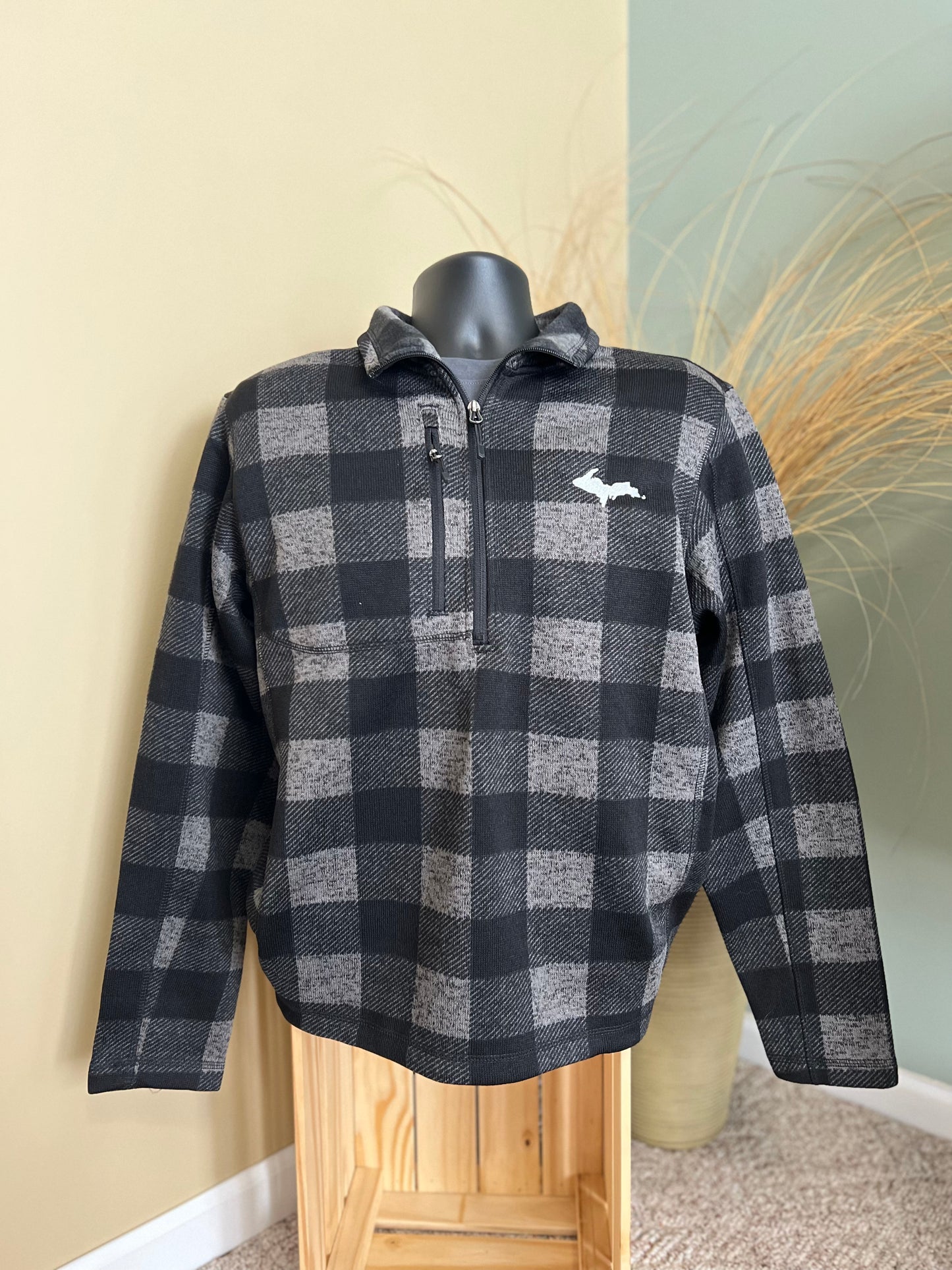 Grey Plaid 1/4 Zip Jacket