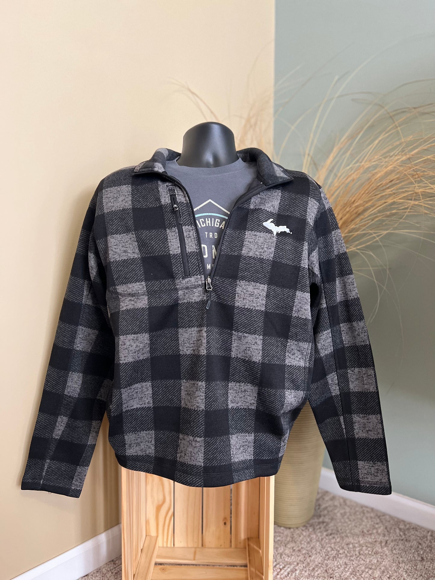 Grey Plaid 1/4 Zip Jacket